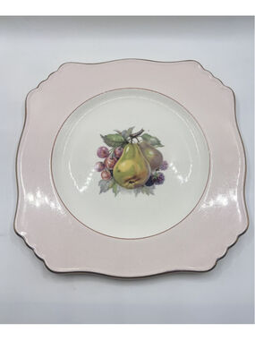 Royal Winton England Grimwades Plate 8.5” Pink Square Fruit Scalloped Gold Edges